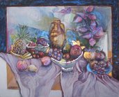 Quadro acrilico su tavola "Natura morta - Frutta esotica"