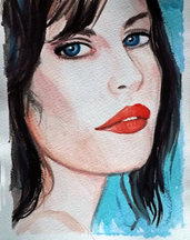 Acquerello ritratto ragazza donna dipinto a mano
