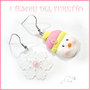 Orecchin Natale 2016 " pupazzo di neve " rosa giallo  omino snowman fimo cernit Kawaii 