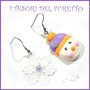 Orecchini Natale 2016 " Omino di neve e fiocco di neve lucite " viola fimo cernit Kawaii regalo economico