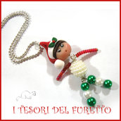 Collana Natale 2016 " elfo di perline " fimo cernit idea regalo bijoux Natalizi kawaii