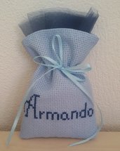 Inserzione riservata n.70 sacchettini tela aida colorata "Armando"