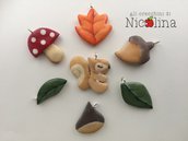Set ciondoli AUTUNNO: scoiattolo, ghianda, castagna, fungo e foglie