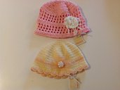 JDue cappellini per neonata in 100 percento cotone color rosa e color giallo e pesca con perline 