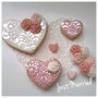 lotto di 10 biscotti decorati a cuore, sweet table, wedding, matrimonio, pizzo e rose in rosa antico