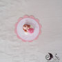 Card Art segnaposto battesimo comunione bimba angioletto etichetta tonda smerlata Rosa 6 cm 