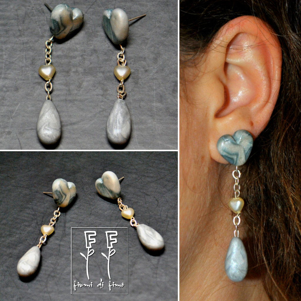 Orecchini Pendenti In Marmo Naturale A Forma Di Cuore - Fatti A Mano - Regalo Per Lei