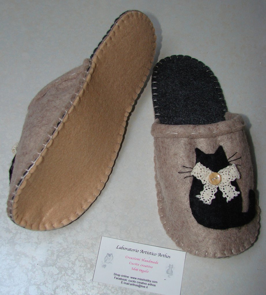 Pantoffelmann Pantofole in lana cotta bio con suola in feltro I Comode
