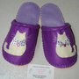 PANTOFOLE 37/38 GATTO NERO FELTRO COLORE VIOLA FATTO A MANO IDEA REGALO