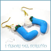 Orecchini Natale 2016 " calza befana azzurro glitter " idea regalo Kawaii bambina bijoux Natalizi