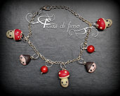 bracciale fimo| bracelet fimo| braccialetto autunnale| gioielli autunno| funghetti e castagne in fimo| bracciale pendenti| bracciale perline| gioielli fimo