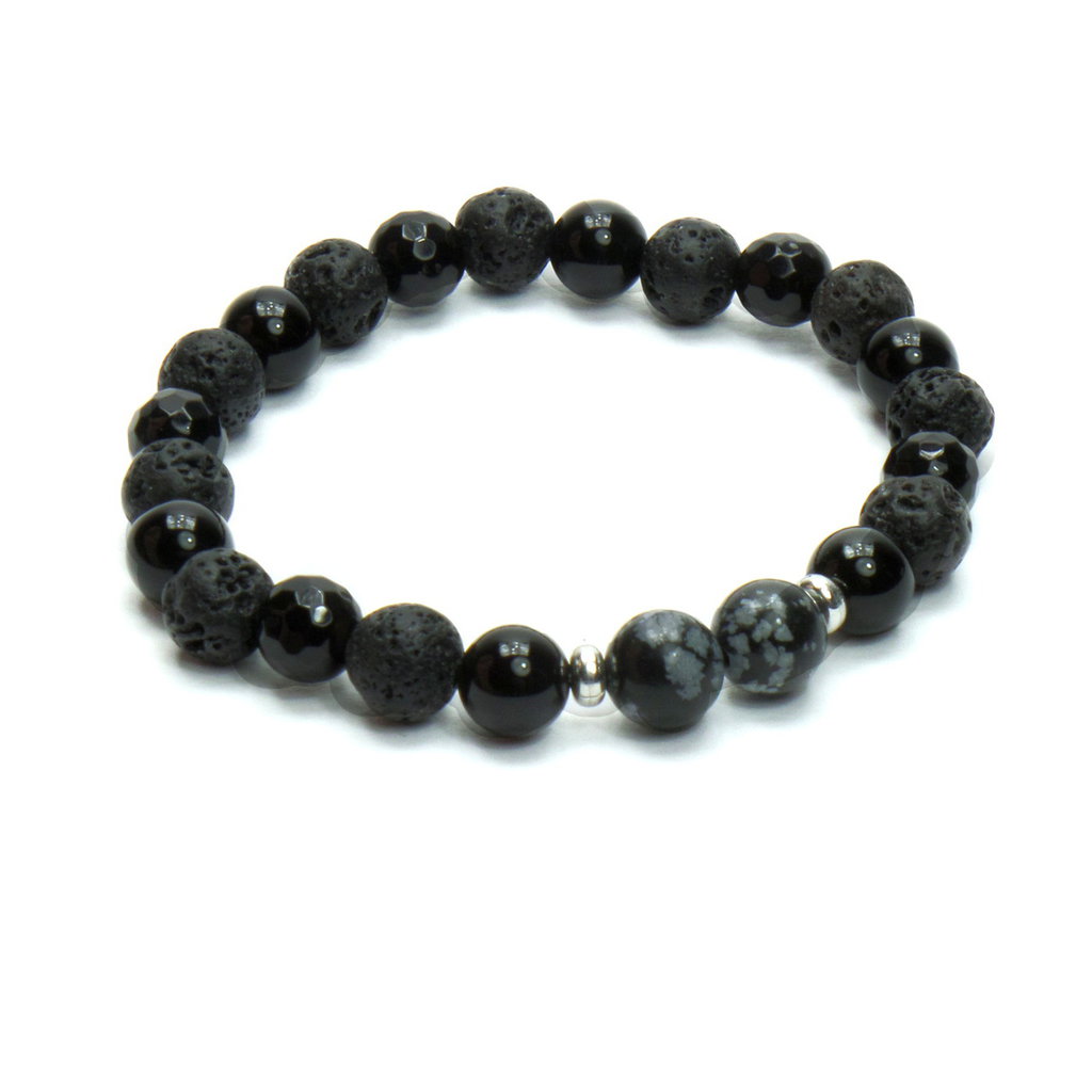 Bracciale elasticizzato pietre dure Ossidiana fiocco di neve 6mm