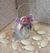 Confezione confetti decorati in gabbietta borsetta