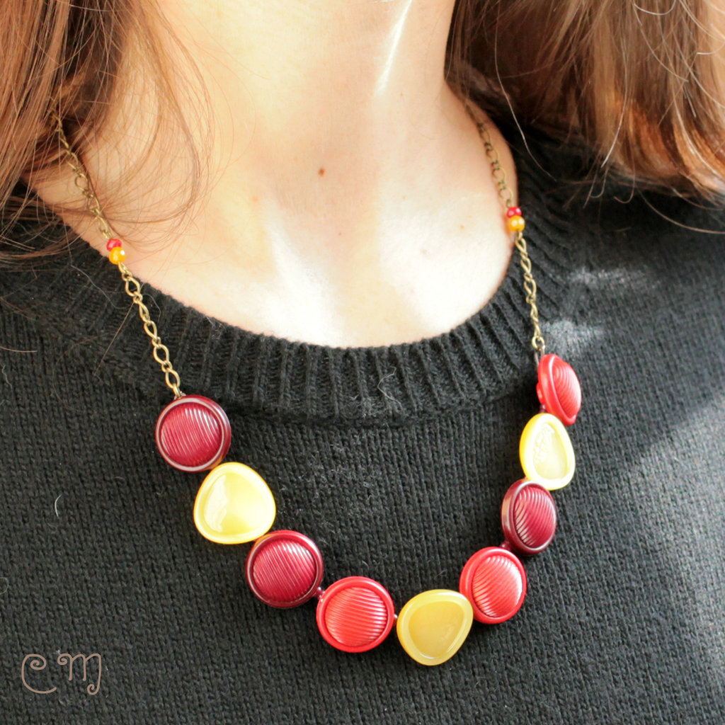 Collana Retrò Bohémien In Legno E Conchiglia Di Cocco – Perline E Cristalli, Lunga 35 Cm