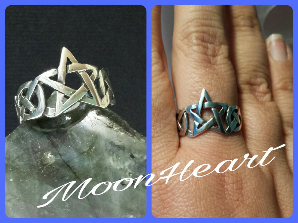Anello Pentacolo Wiccan In Argento Sterling 925 Con Conchiglia Abalone - Gioiello Pagano, Equilibrio E Armonia - Regalo Per Donne E Ragazze