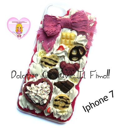 Cover Iphone 7 - panna pastel goth fiocco viola caramelle cioccolato orsetti torta fragole banana Cover Iphone 7 - panna pastel goth fiocco viola caramelle cioccolato orsetti torta fragole banana