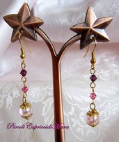 Orecchini con perla rosa, cristallo swarovski (rosa e viola)