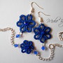 Parure Fiori Blu Con Brillantini , Orecchini e Bracciale, Chiacchierino, Pizzo,Tipo Uncinetto, Idea Regalo Natale Donna Ragazza Bambina