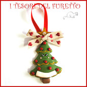 Addobbo decorazione per albero di Natale " Pino Kawaii " segnaposto idea regalo Fimo cernit da appendere 