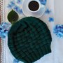 Berretto fatto a mano in pura lana merino verde petrolio, nome : Basket hat 
