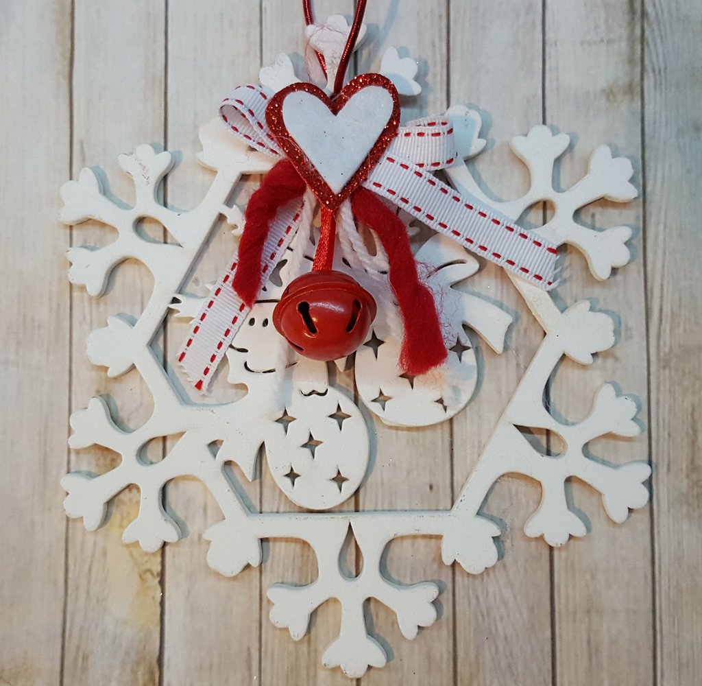 Caroline's Treasures - Decorazione Natalizia In Porcellana Fiocco Di Neve Rosso, Diametro 7,1 Cm, Personalizzabile
