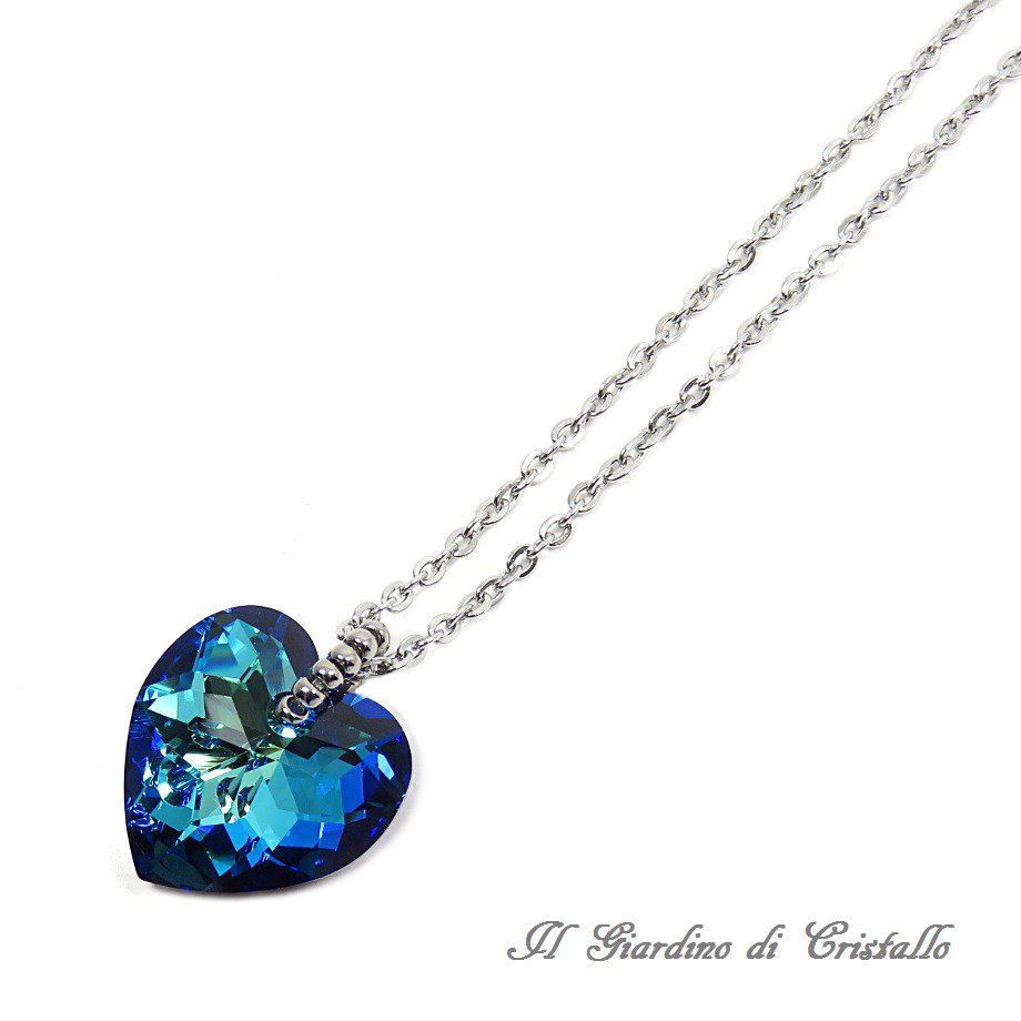 Collana Con Cuore Di Cristallo Swarovski Blu Bermuda In Acciaio Fat collana-con-cuore-di-cristallo-swarovski-blu-bermuda-in-acciaio-fat