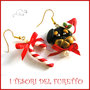 Orecchini Natale 2016 " Rottweiler e bastoncino di zucchero " Fimo cernit Kawaii idea regalo natalizio bambina ragazza clip cane cagnolino 