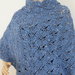 poncho in lana merinos  tweed color blu aviazione