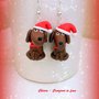 Orecchini in fimo handmade Cani Bassotti Babbo Natale kawaii miniature idee regalo amica 