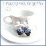 Orecchini Cupcake " crema azzurra codette cioccolato " Fimo cernit Kawaii Natale idea regalo clip 