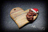 cuore legno| ciondolo portachiavi| ciondolo cuore| ciondolo legno fimo| orsetto fimo|cuore e orsetto| addobbo natalizio| addobbo albero