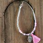 Bracciale rondelle Argento 925, pietra dura Giada, Hamsa Argento 925, nappina Rosa baby