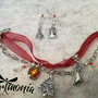 Parure di Natale Rosso e e Argento - Bracciale ed Orecchini con Cristallo e Perline in Vetro- Idea Regalo Natale