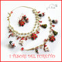 Parure Natale " Collana bracciale orecchini anello " Fimo cernit babbo Natale albero stella poinsettia perle bianche