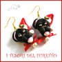 Orecchini Natale " Pittbull cappellino Babbo Natale " cagnolino cane Fimo cernit bijoux Natalizi Kawaii clip idea regalo ragazza 