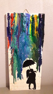 Quadro in legno rettangolare multicolor "L'amore non si bagna...si colora!"
