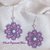 Orecchini violetto al chiacchierino, perla in Argento 925, perline rosa, cristalli lilla