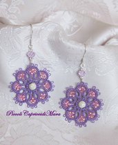 Orecchini violetto al chiacchierino, perla in Argento 925, perline rosa, cristalli lilla