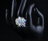 Anello regolabile su base argentata con cristalli swarovski elements originali color Crystal(aurora boreale) idea regalo pr lei