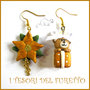 Orecchini Natale " Fufuorsetto pacco regalo e poinsettia " orso orsetto stella di Natale poinsettia fimo cernit bijoux Natalizi Kawaii clip idea regalo ragazza 