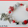 Bracciale rigido, bracciale etnico, bracciale perle miste, bracciale perle indonesiane, bracciale bianco rosso