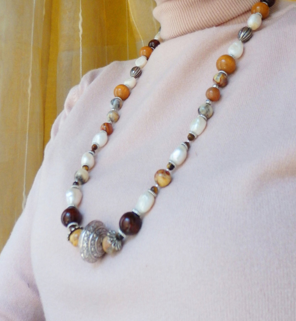 Collana con perline di pietra occhio di tigre per uomo ragazzo, colletto casual con perline marrone nero, regali di gioielli da spiaggia estiva  36