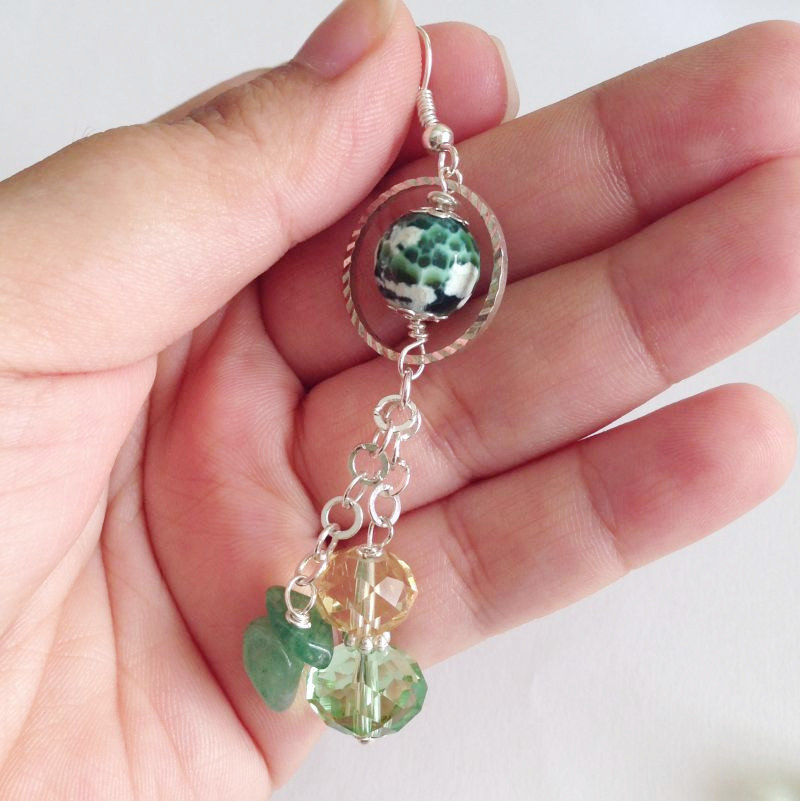 Orecchini Pendenti In Avventurina Verde - Philip Jones - Argento, Confezione Regalo, Garanzia 12 Mesi