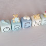 cake topper cubi Lorenzo con orsetti e soggetti nascita personalizzabile - 7 cubi 7 lettere -