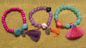 Offerta: 3 bracciali perline colorate e nappine