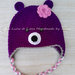 Cappello per  bambina a forma di orsetto viola, in lana baby ideale per l'inverno.