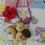 Collana scoiattolo con ghianda Kawaii FIMO, ciondolo fiore rosso, charm gufetto