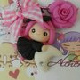 Collana con strega befana porta fortuna fimo rosa luna lolita wicca magia regalo