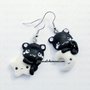 Coppia orecchini gatto nero luna stelle Kawaii Black Cat fimo cute glow