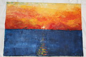 olio su tela dipinto a spatola tramonto sul mare